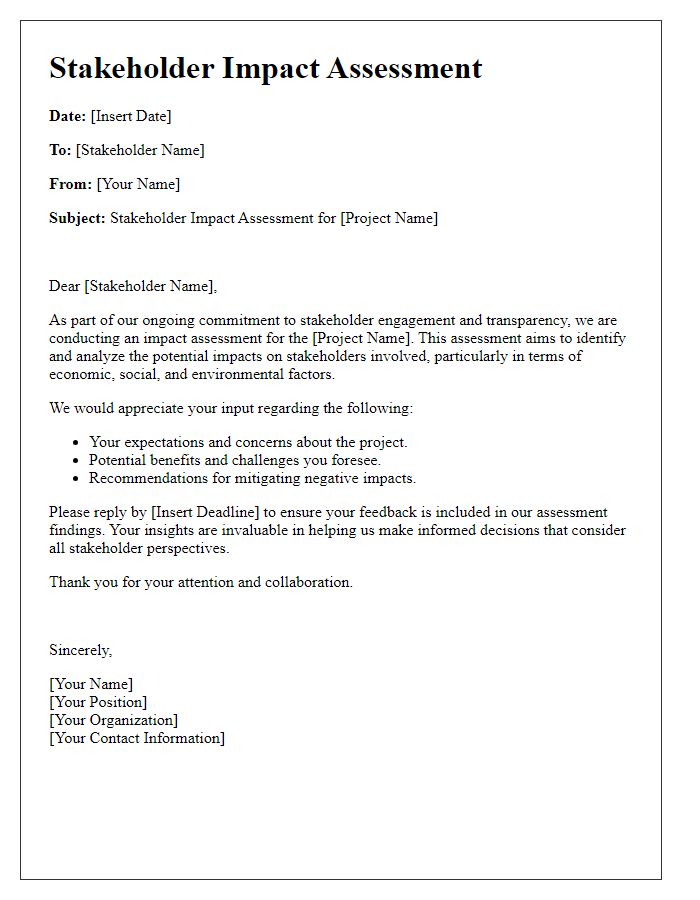 Letter template of stakeholder impact assessment