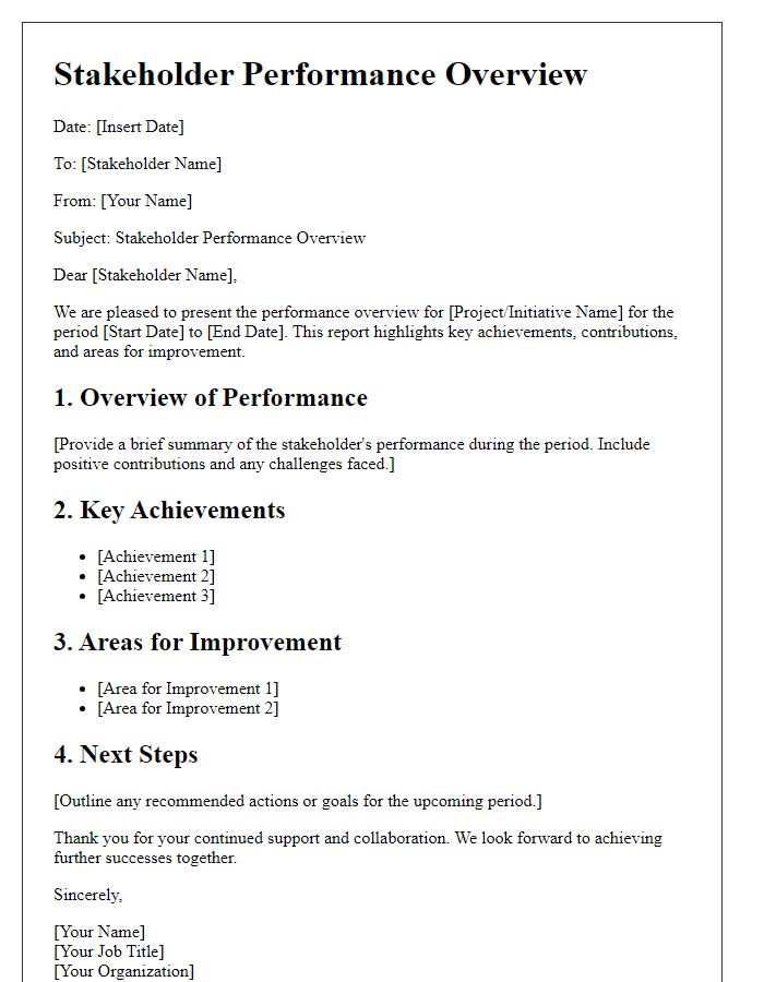 Letter template of stakeholder performance overview