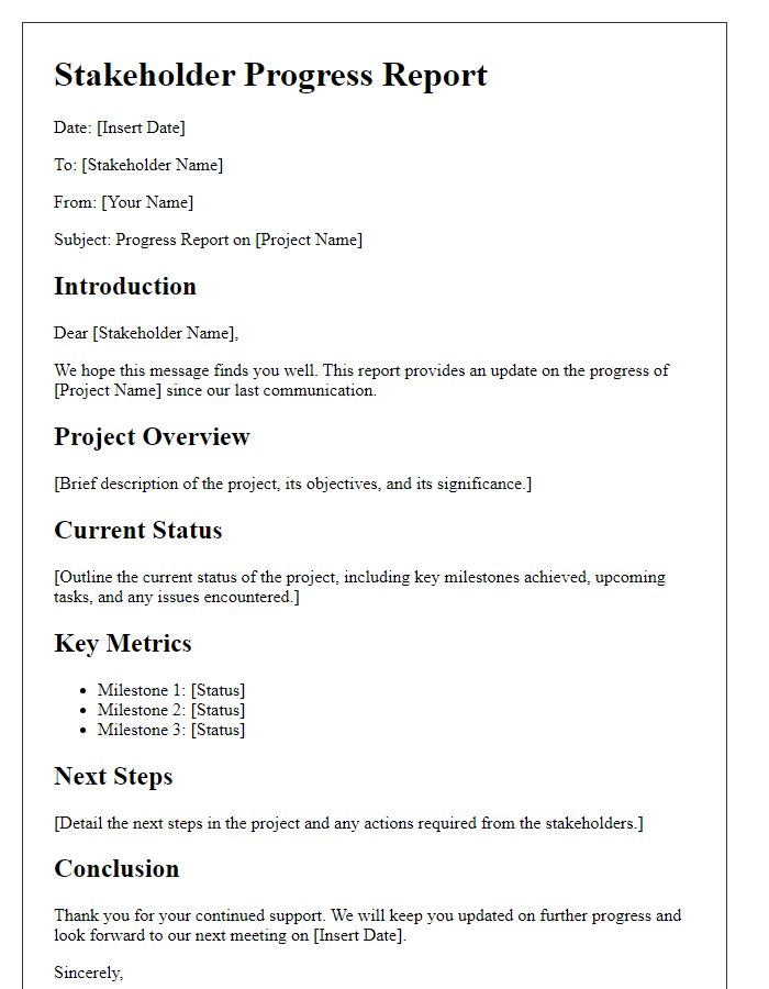 Letter template of stakeholder progress report communication