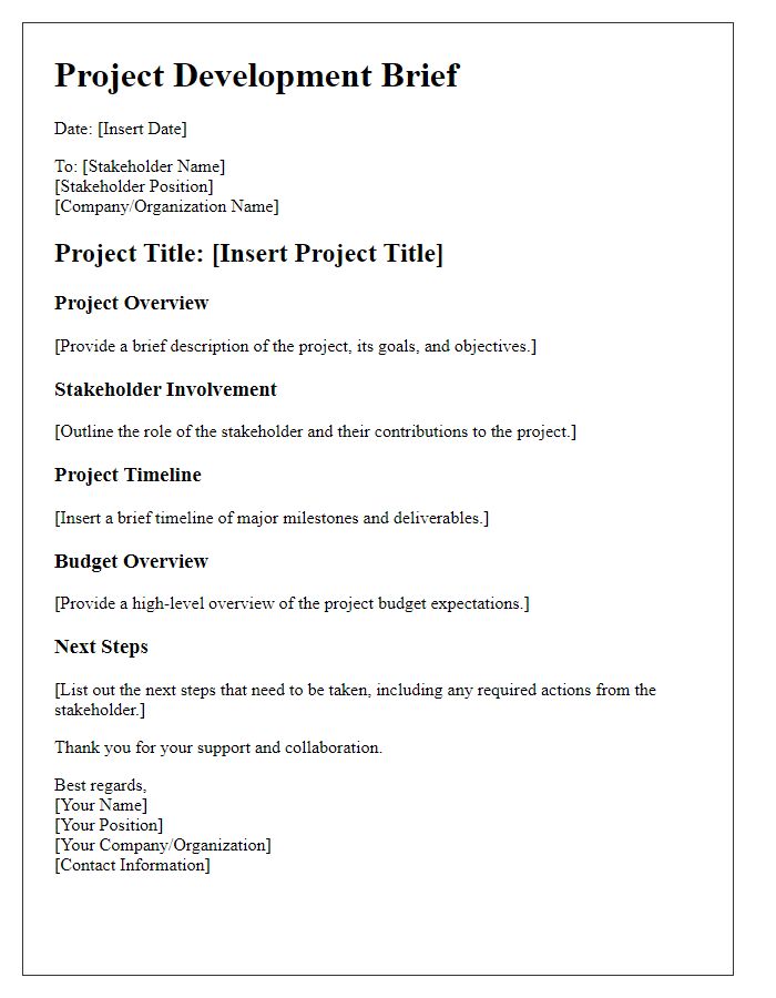 Letter template of stakeholder project development brief