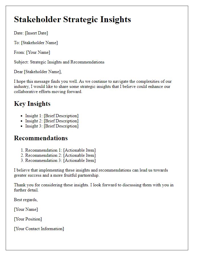 Letter template of stakeholder strategic insights