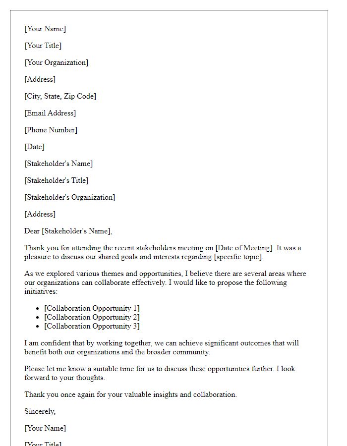 Letter template of collaboration opportunities after stakeholder meeting.