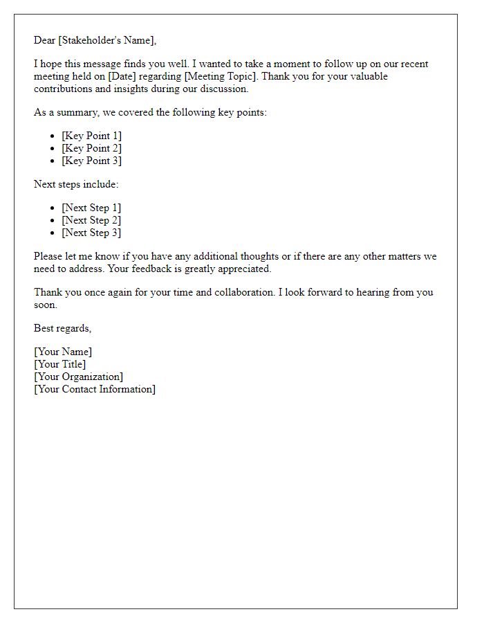 Letter template of follow-up for stakeholder meeting summary.