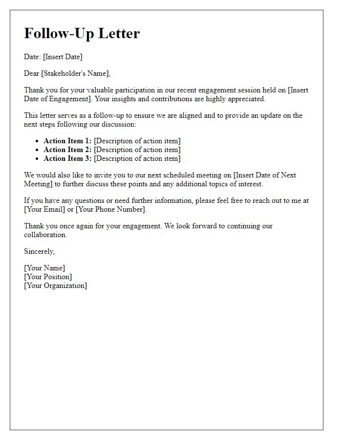 Letter template of scheduled follow-up after stakeholder engagement.