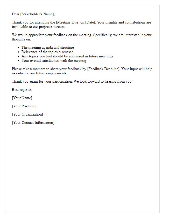 Letter template of stakeholder feedback request post-meeting.