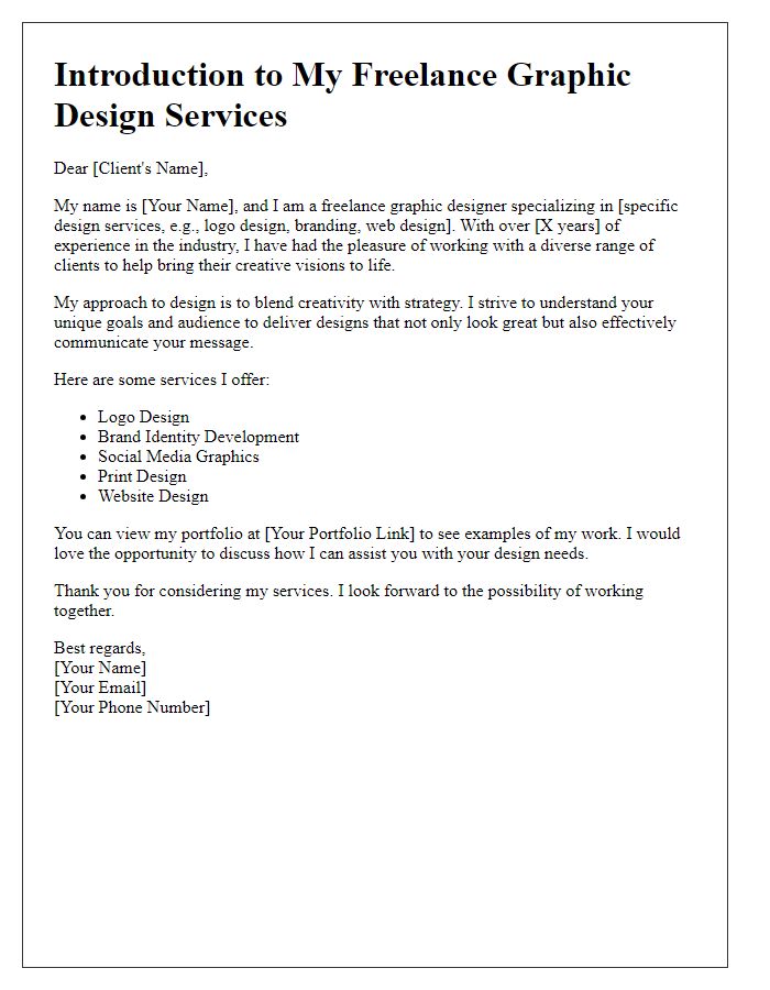 Letter template of freelance services introduction for graphic design