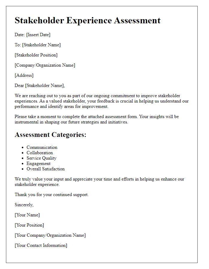 Letter template of stakeholder experience assessment