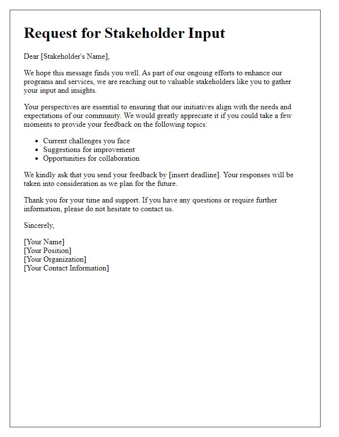 Letter template of stakeholder input collection