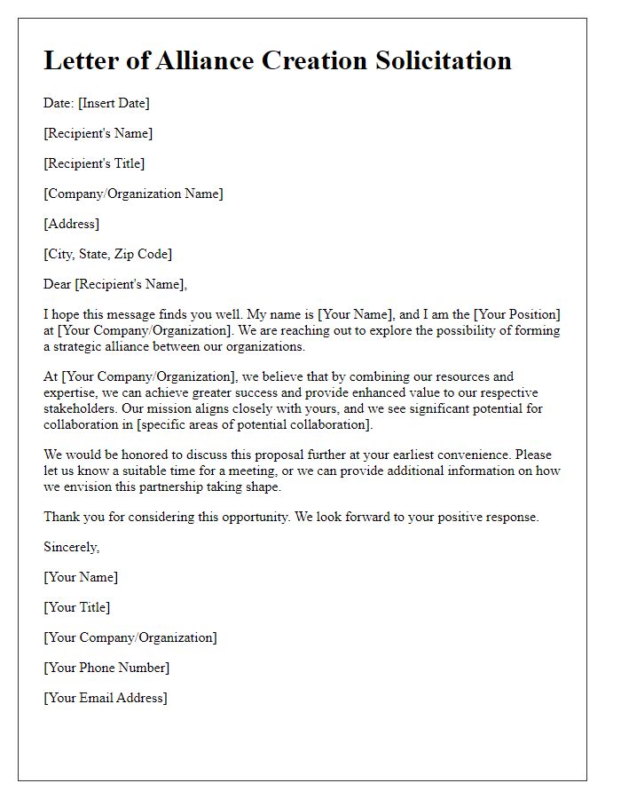 Letter template of alliance creation solicitation