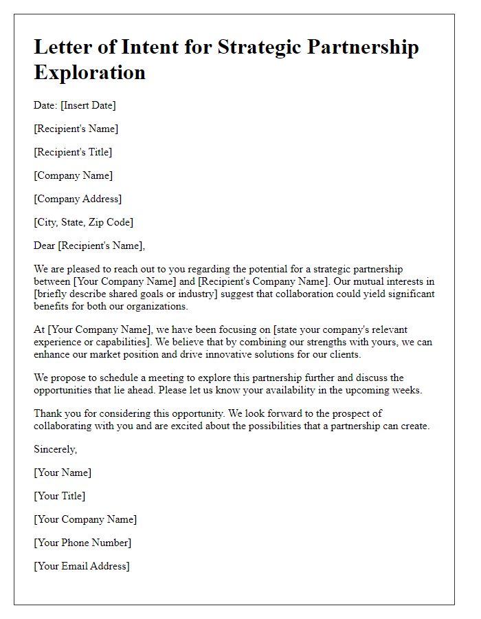 Letter template of strategic partnership exploration