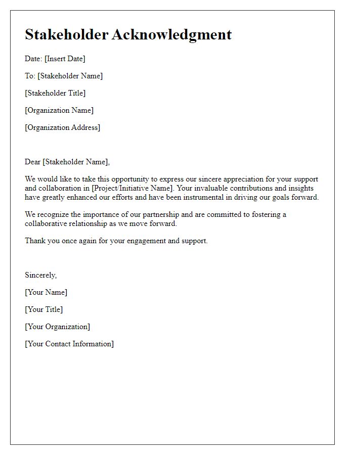 Letter template of stakeholder acknowledgment message