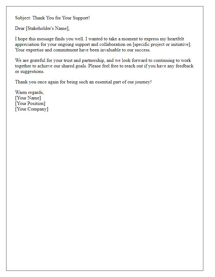 Letter template of stakeholder appreciation email