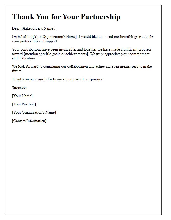 Letter template of stakeholder partnership thank-you note