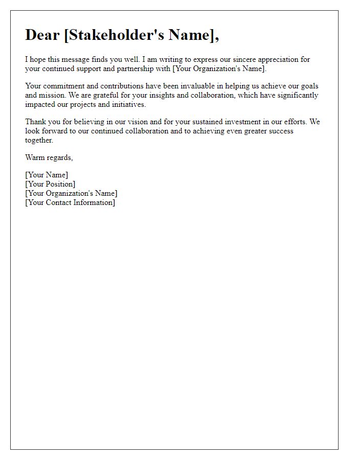 Letter template of stakeholder support appreciation