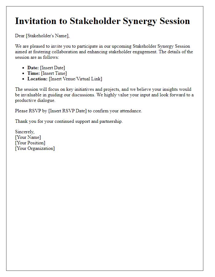 Letter template of Invitation for Stakeholder Synergy Session