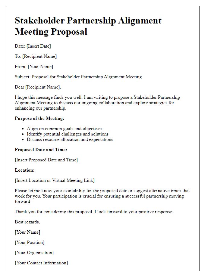 Letter template of Stakeholder Partnership Alignment Meeting Proposal