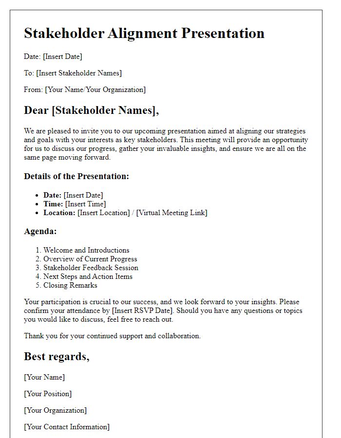 Letter template of stakeholder alignment presentation