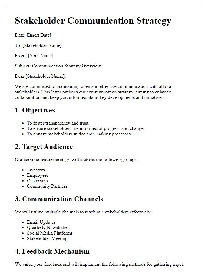 Letter template of stakeholder communication strategy