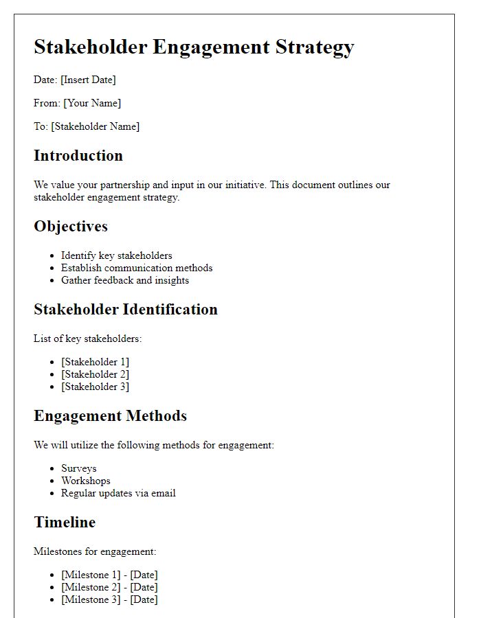 Letter template of stakeholder engagement strategy outline