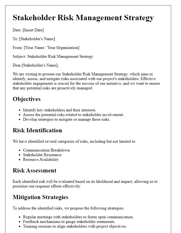 Letter template of stakeholder risk management strategy