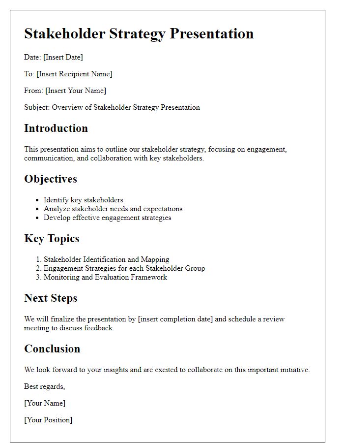 Letter template of stakeholder strategy presentation overview