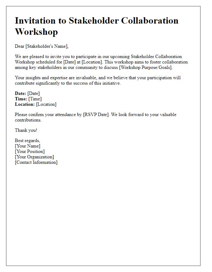 Letter template of stakeholder collaboration workshop invitation