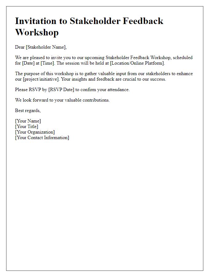 Letter template of stakeholder feedback workshop invitation