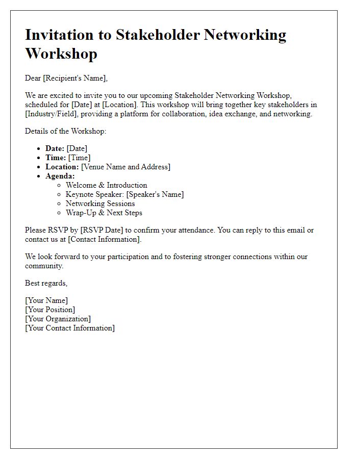 Letter template of stakeholder networking workshop invitation