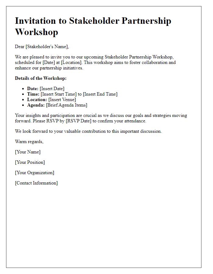 Letter template of stakeholder partnership workshop invitation