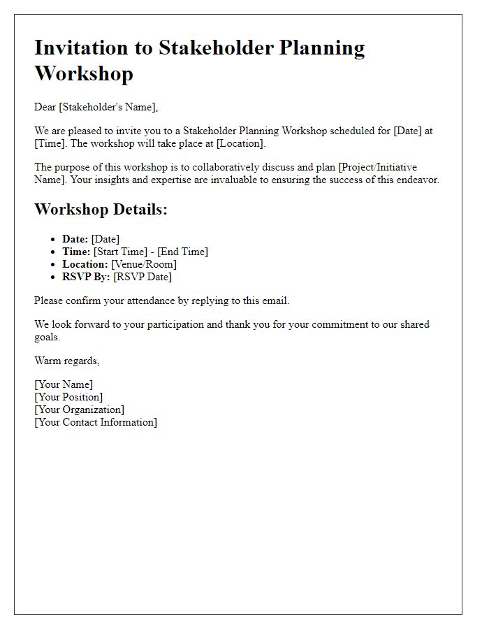 Letter template of stakeholder planning workshop invitation