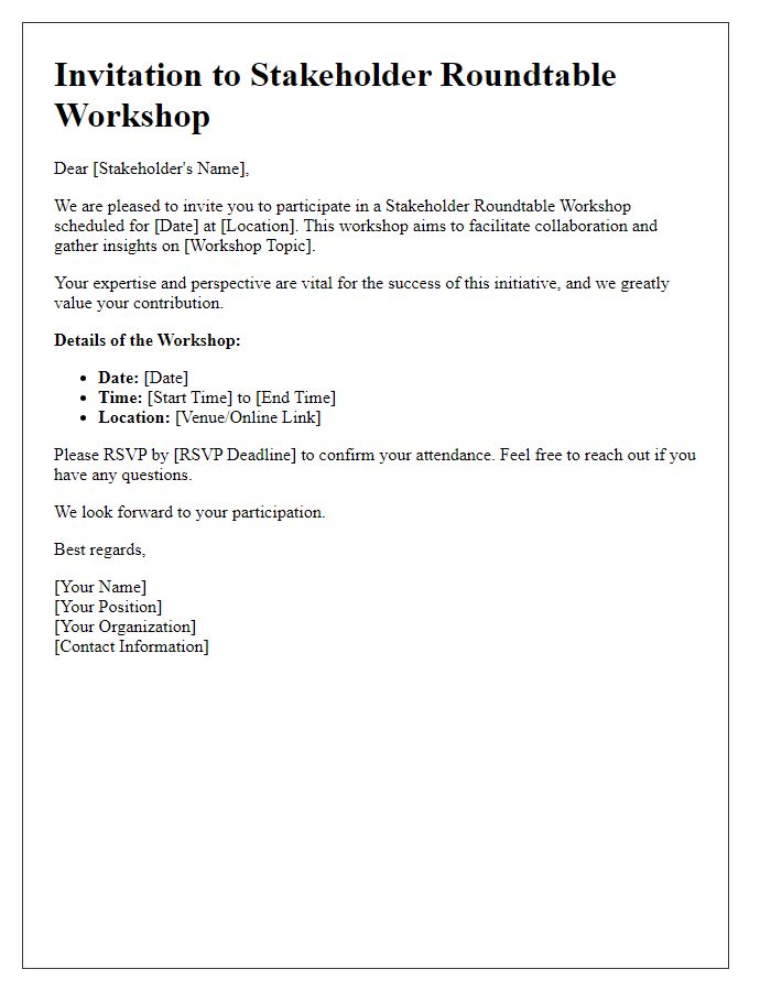 Letter template of stakeholder roundtable workshop invitation