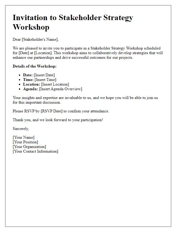 Letter template of stakeholder strategy workshop invitation