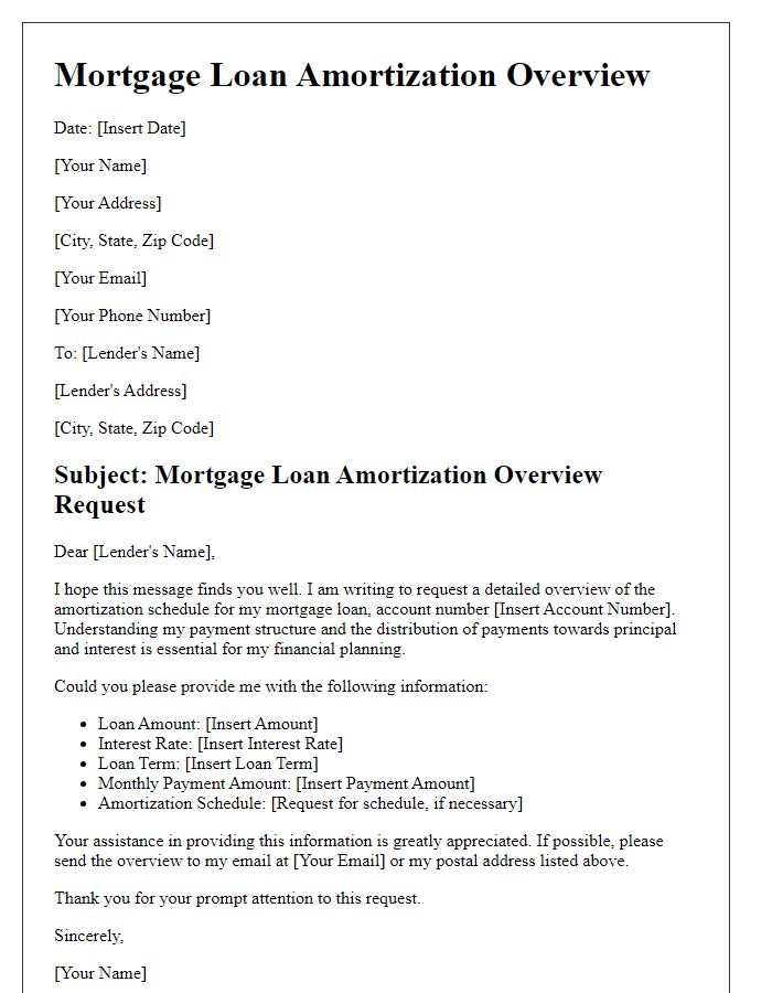 Letter template of mortgage loan amortization overview