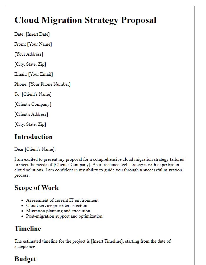 Letter template of freelance tech strategy for cloud migration.