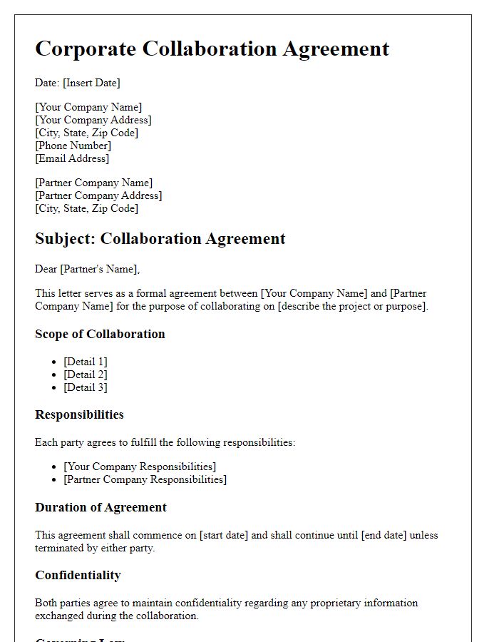 Letter template of corporate collaboration agreement