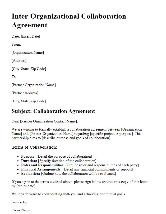 Letter template of inter-organizational collaboration agreement