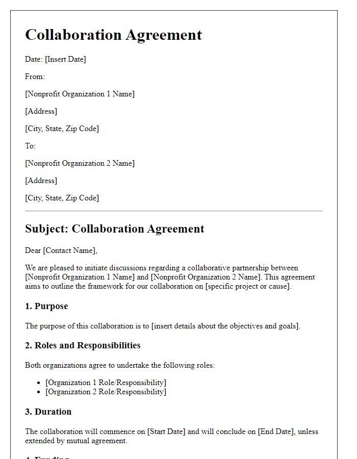 Letter template of nonprofit collaboration agreement