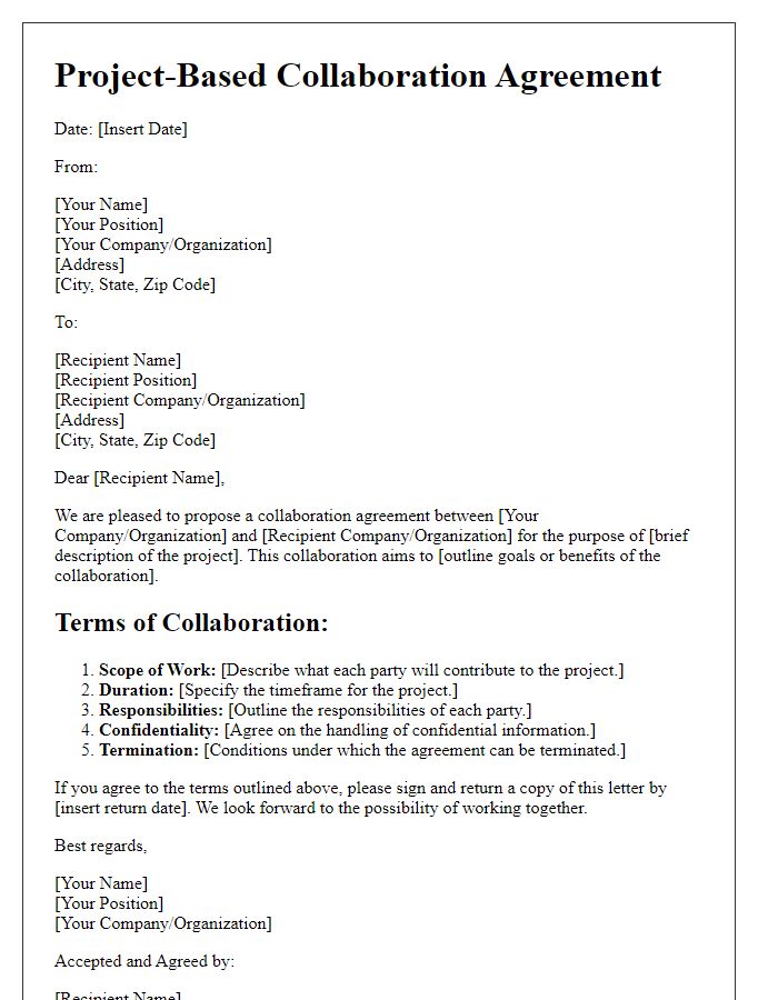 Letter template of project-based collaboration agreement