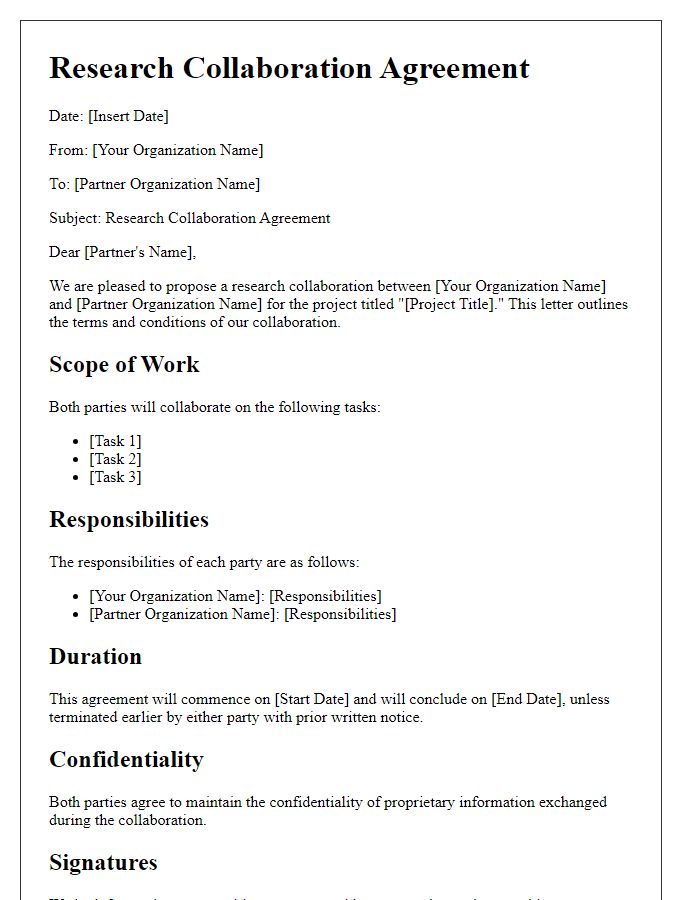 Letter template of research collaboration agreement