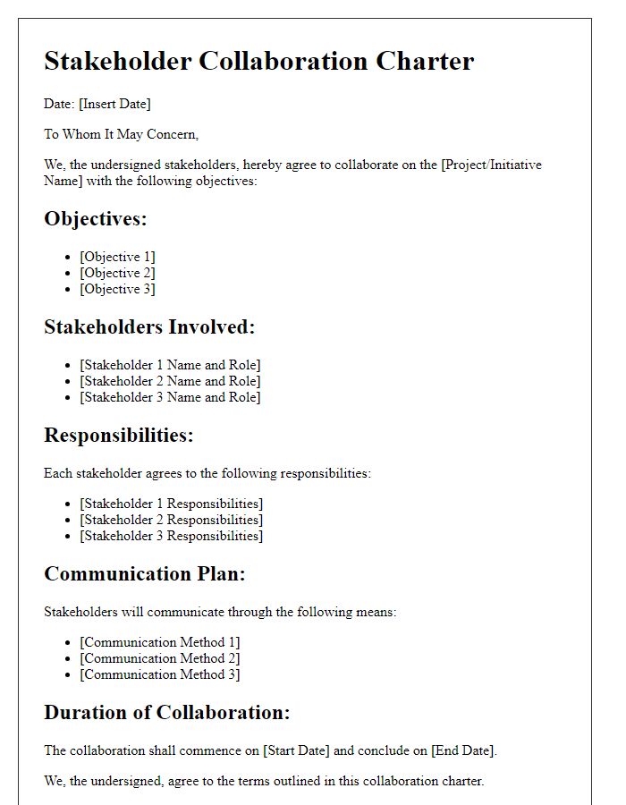 Letter template of stakeholder collaboration charter