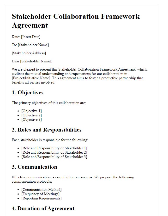 Letter template of stakeholder collaboration framework agreement