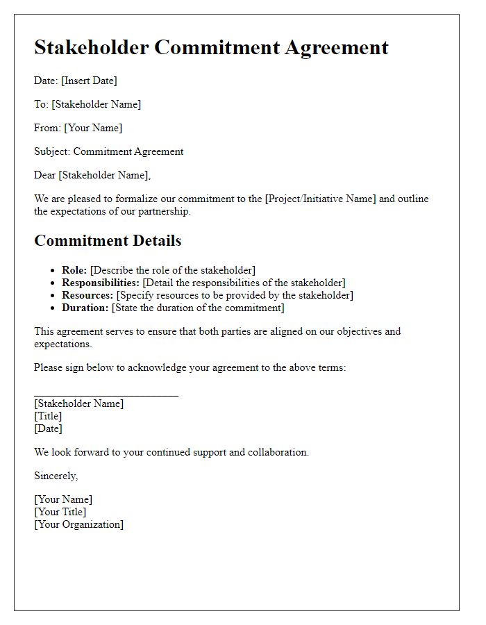 Letter template of stakeholder commitment agreement