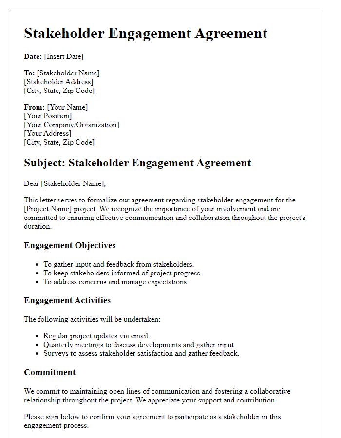 Letter template of stakeholder engagement agreement