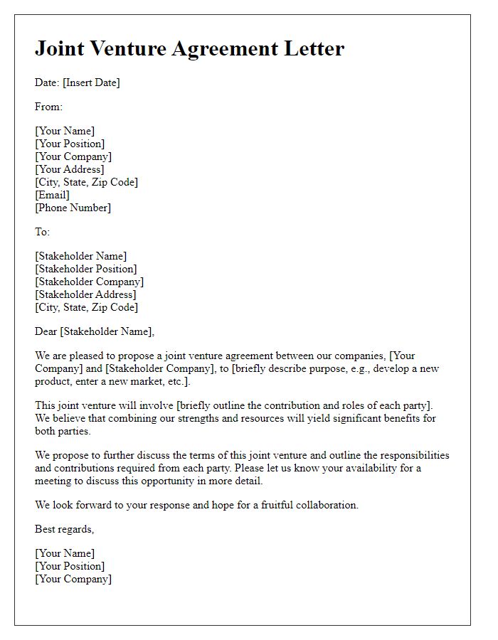 Letter template of stakeholder joint venture agreement