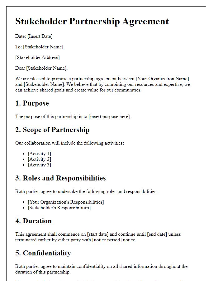 Letter template of stakeholder partnership agreement