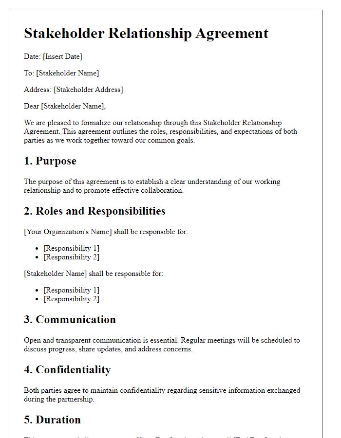 Letter template of stakeholder relationship agreement