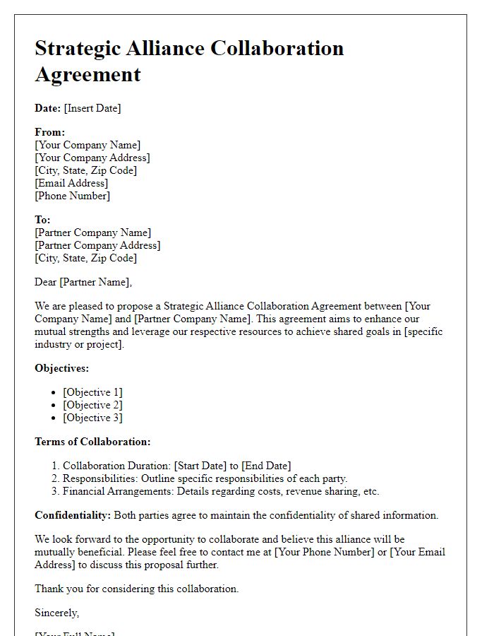 Letter template of strategic alliance collaboration agreement