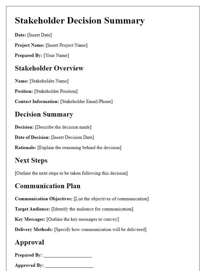 Letter template of Stakeholder Decision Summary for Communication Plan