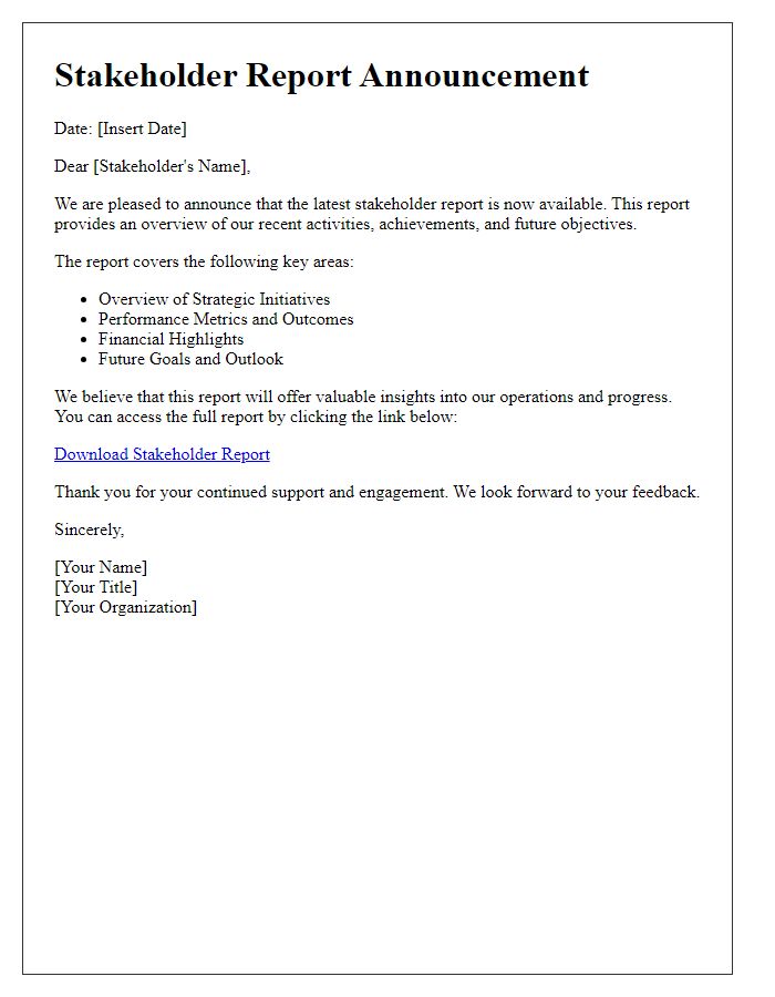 Letter template of stakeholder report announcement