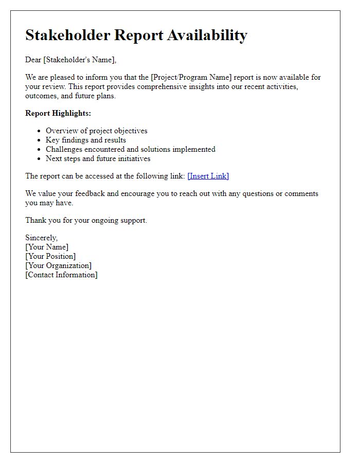 Letter template of stakeholder report availability